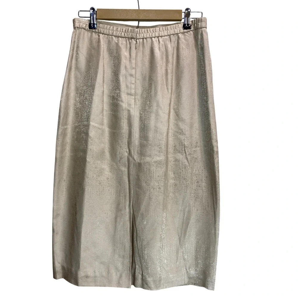 Adrianna Papell Womens 10‎ Silk Midi Pencil Skirt Champagne Gold Metallic Sz 10